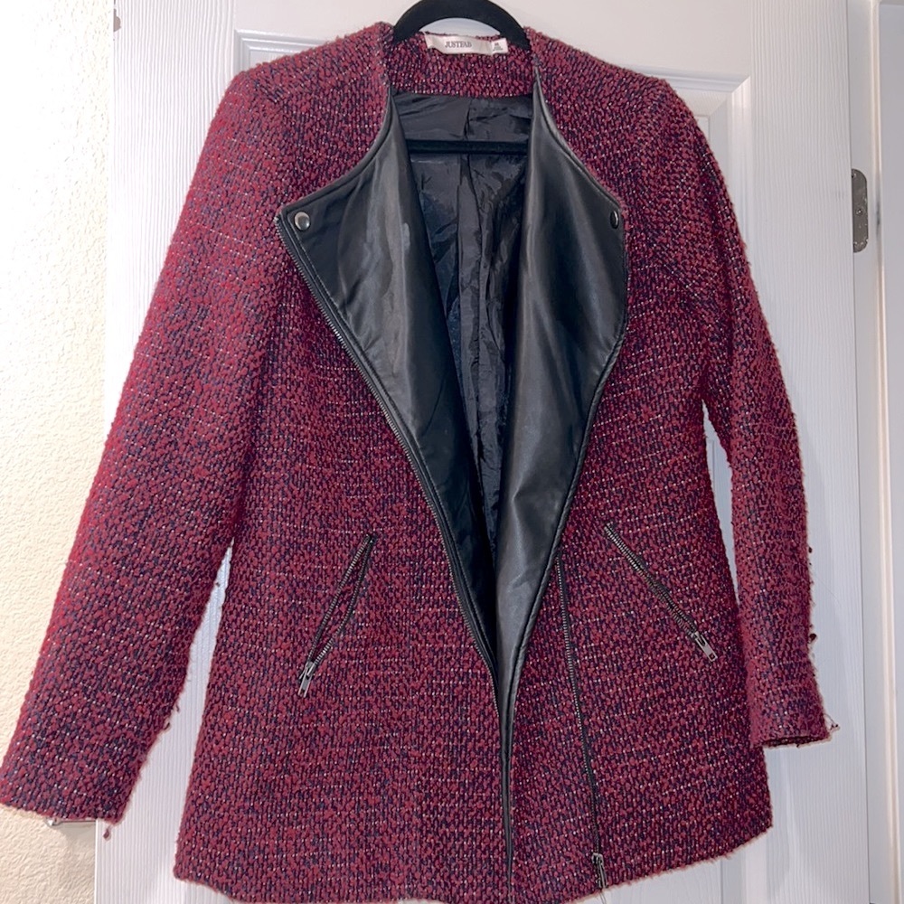 Just Fab Winter Boucle Moto Burgundy Jacket Size Medium